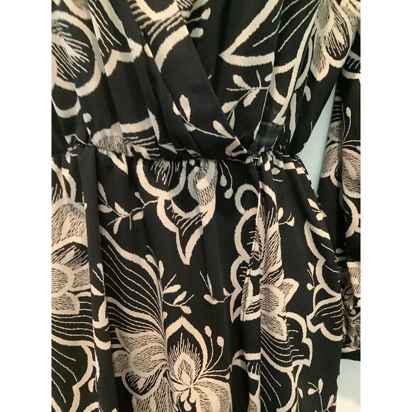 AKIRA CHICAGO BLACK LABEL BLACK FLORAL PRINT FAUX WRAP MINI DRESS S - Picture 6 of 9